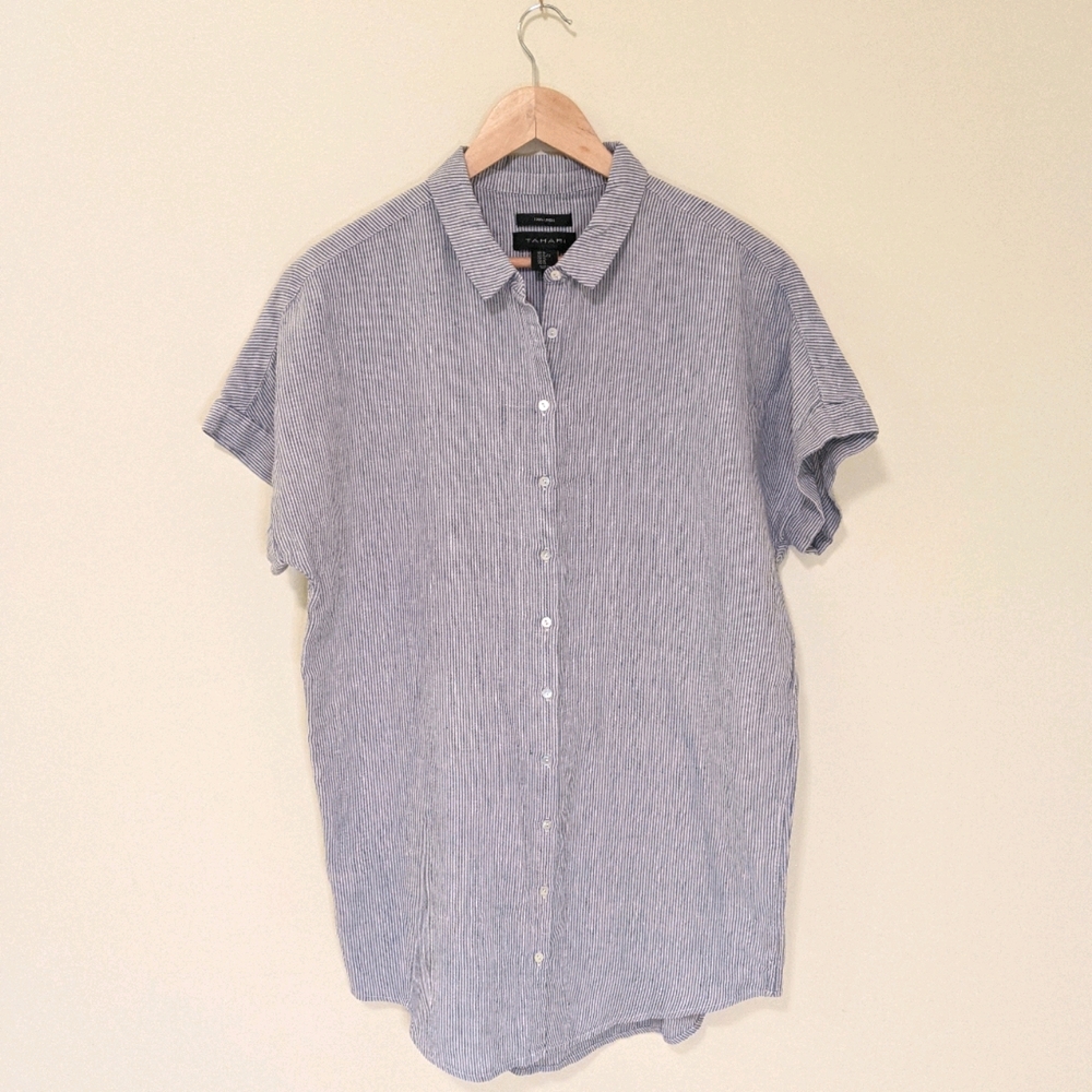 Tahari Button Down Linen Blend Tunic Size XL